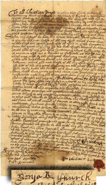 Document Signed by 17th Century Indian Fighter Benjamin Church