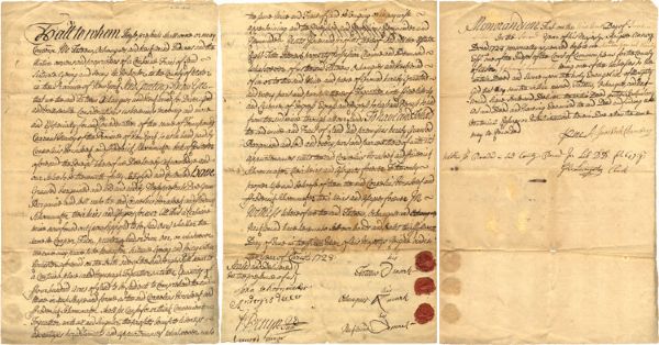Rare and attractive Indian deed for Ulster County, New York, signed by three Indians with their pictoral totems. 