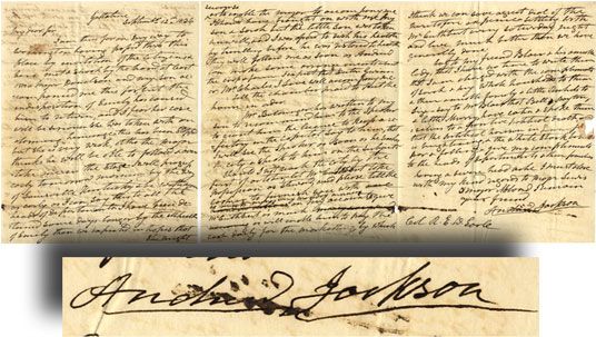 Lengthy 1836 Andrew Jackson Autograph Letter Signed, to friend “Court Painter” Ralph E. W. Earl; with Signed Free-Frank