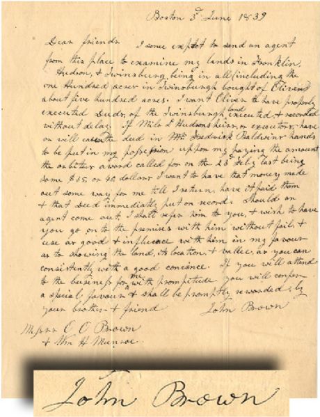 John Brown Autograph Letter Signed to His Brother Pertaining to Ohio Land Deals