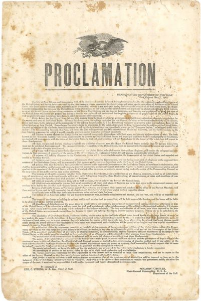 Benjamin Butler’s Proclamation to the People of New Orleans on the Date of Its Capture