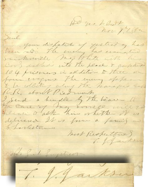 ShortlyAfter Taking Control of Half of the Army of Northern Virginia General ‘Stonewall’ Jackson Writes General Longstreet of Captured Prisoners & Enemy Movements