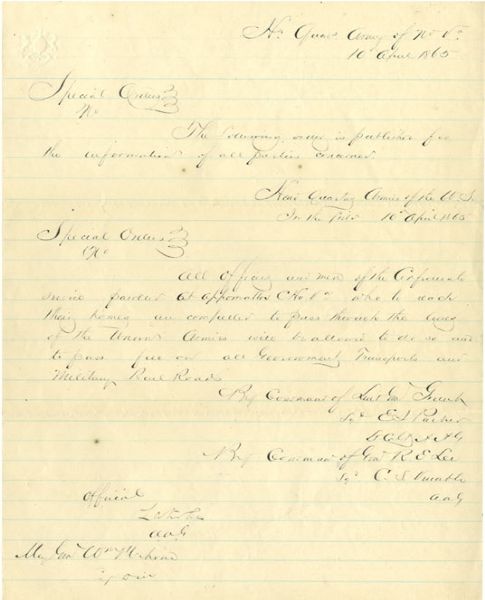 General William Mahone's Personal Copy of Appomattox Surrender Document 