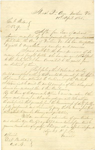 General William Pendleton's Official Transcription of General Lee's Farewell Address