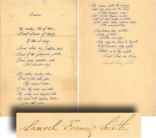 The Hymn “America” Signed by its Author