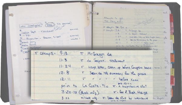 A New Discovery of Important Historical Significance. John Erlichman's 88-page  Mostly Hand-Written Notebook Chronology of the Events of the Watergate Scandal