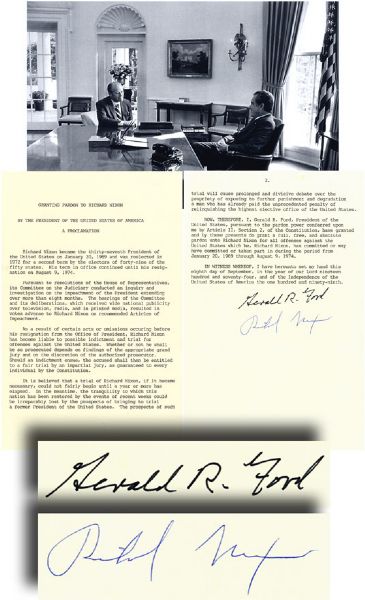Presidential Pardon for Richard Nixon Signed by Both President Nixon & Ford