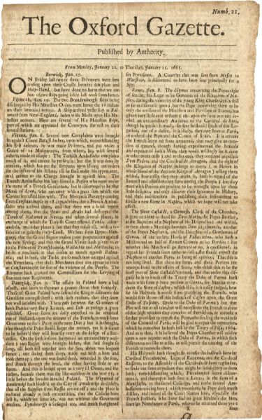 1665 Oxford Gazette