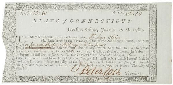 Peter Colt Signed Pay Order for Revolutionary War Veteran