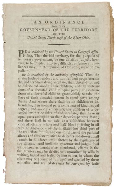 Extremely Rare Printed Document of 1796 There shall be neither slavery nor involuntary servitude...