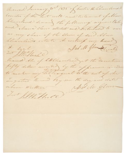 Document Acknowledging Receipt of Slaves