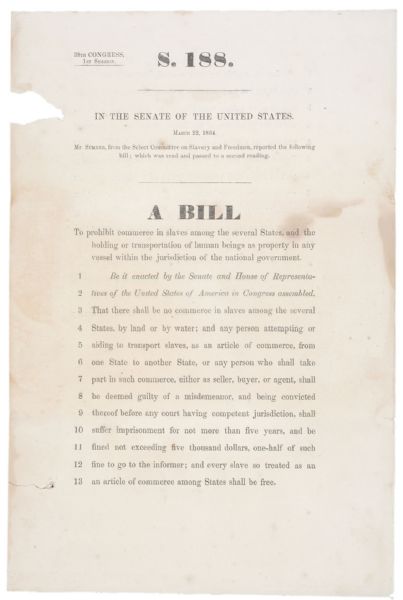 Extraordinary Official Printed Act of Congress:  ...there shall be no commerce in slaves among the several States...