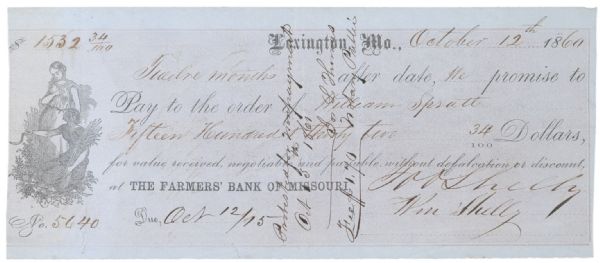 Confederate General Joseph Shelby Signed Check