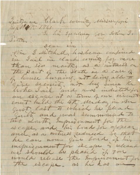 1861 Mississippi Letter