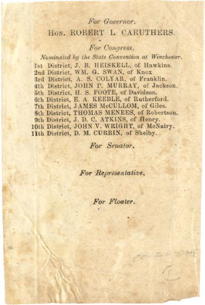 Scarce Confederate Imprint - Tennessee Election Ballot