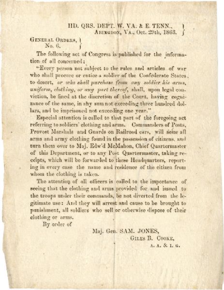 Confederate General Orders Broadside