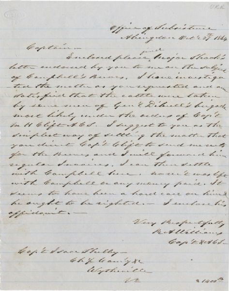 Confederate Letter - Bringing Cattle for the Army