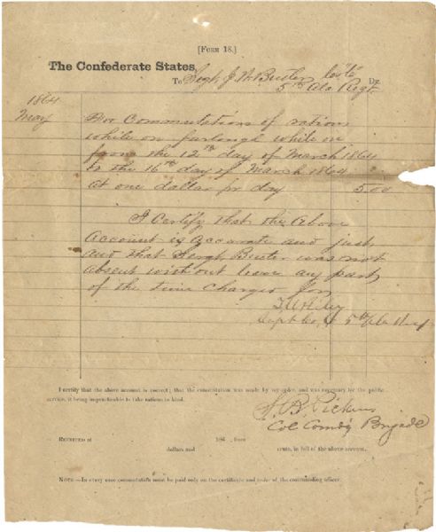5th Alabama Document Signed by Colonel Pickens of the 12th Alabama