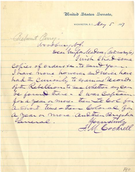General Cockrell Writes of His Confederate Service