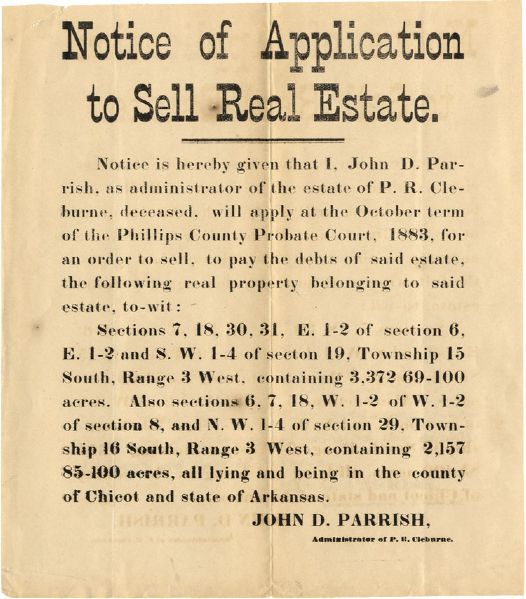 The Only Known Broadside Relating to the Estate of Confederate Icon Patrick Cleburne - A Public Notice to Sell Real Estate 