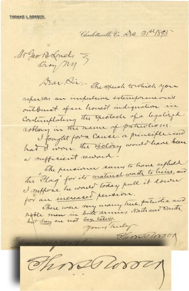 General Thomas Rosser Autograph Letter Signed
