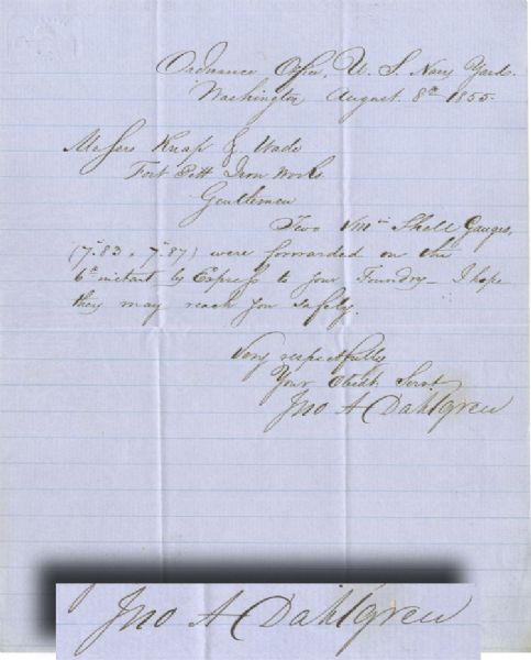 Admiral John Dahlgren Autograph Letter Signed