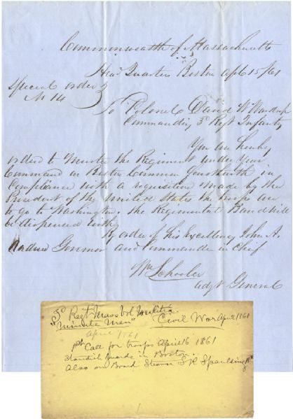 Rare April 15, 1861 Massachusetts Special Order Answering Lincoln's Call For Troops While Fort Sumter Is Under Attack