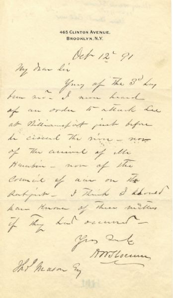 General henry Slocum Autoraph Letter Signed