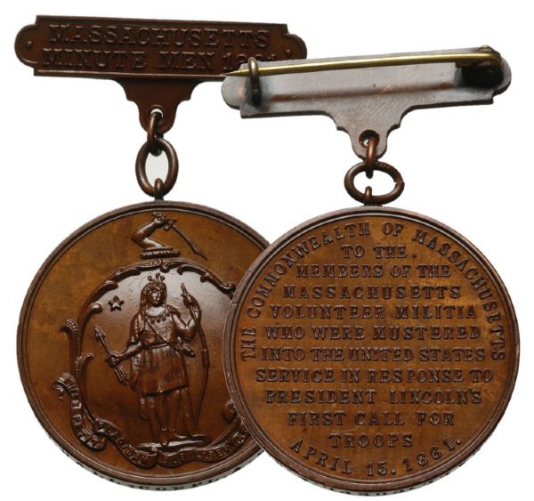Rare Minutemen of '61 Service Medal  First Regiment to Receive Casualties in the Civil War
