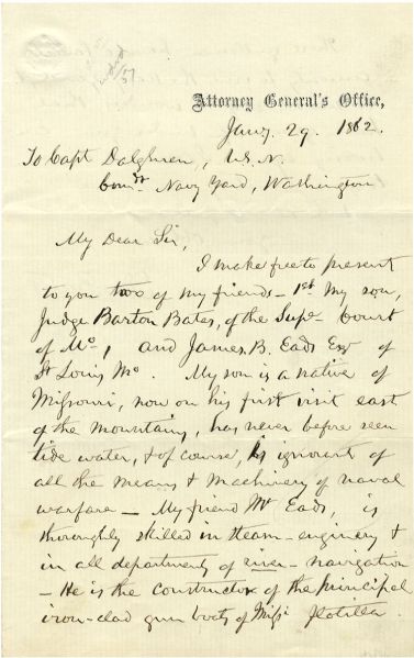 Edward Bates Autograph Letter Signed