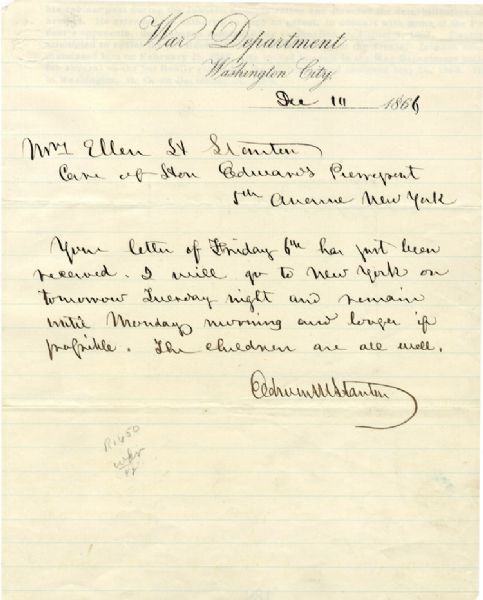 Edwin Stanton Autograph Letter Signed