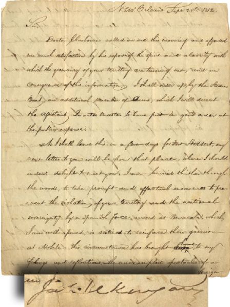 General James Wilkinson Superb Content 1812 Letter in Defense of West Florida