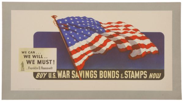 Huge American Flag & Patriotic WW II Poster