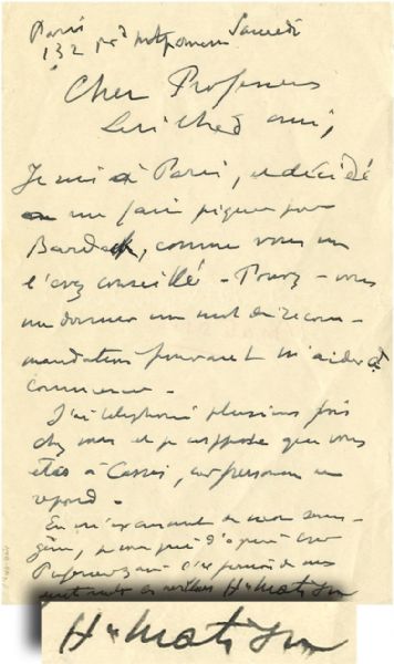 Henri Matisse Autograph Letter Signed