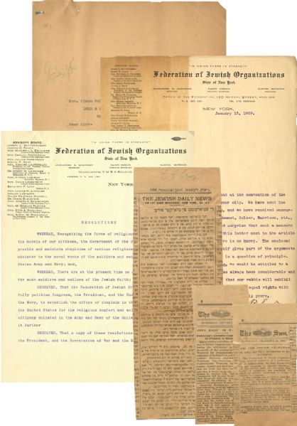  Seeking support to petition Congress and the President to appoint Jewish Chaplains for the U.S. Army circa 1908. 