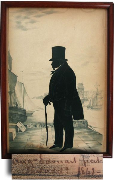 Original 1842 dated silhouette portrait of noted Philadelphia Jewish merchant and ship-owner JOHN MOSS BY THE NOTED ARTIST, AUGUSTE EDOUART (1789-1861).  