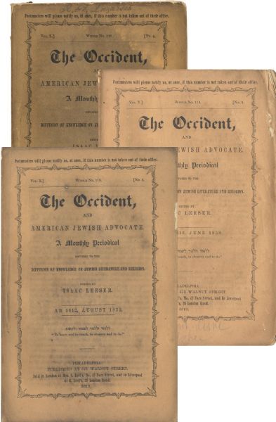 “THE OCCIDENT” 9 loose issues of volume X issued 1852-1853. 