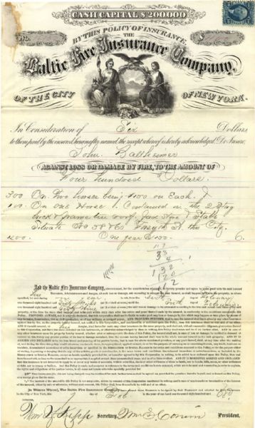 Baltic Fire Insurance Company Certificate 1869