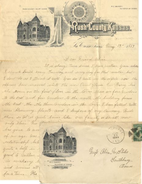 Rare Lithographic Lettersheet of the Rush County Court House