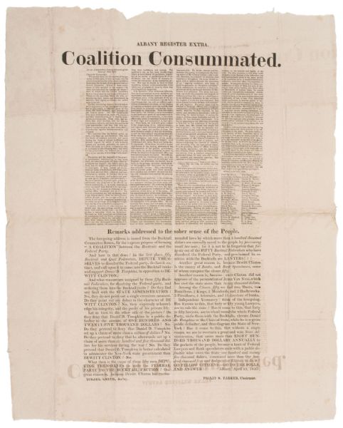 Vivid 1820 Pro-DeWitt Clinton Political Campaign Broadside