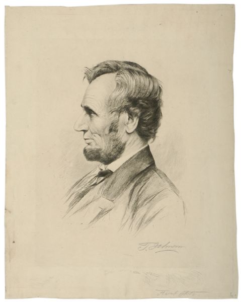 First State Profile Portrait of Abraham Lincoln  Signed by the Artist Thomas Johnson