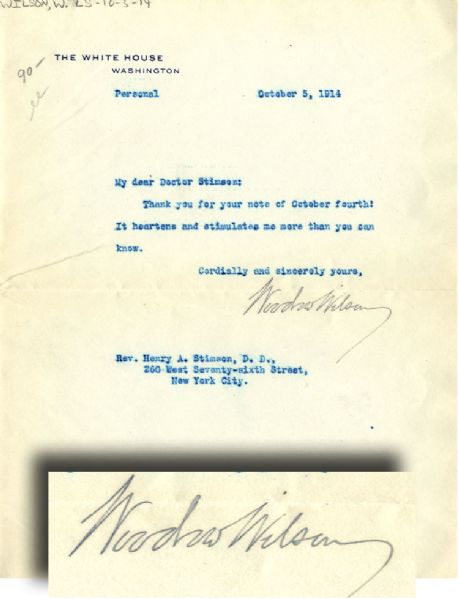 President Woodrow Wilson Typed Letter Signed