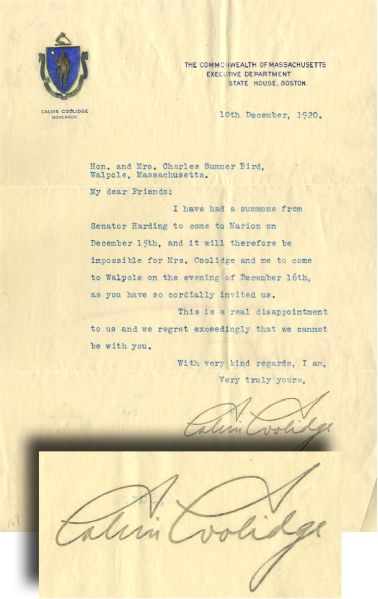 Calving Coolidge Typed Letter Signed
