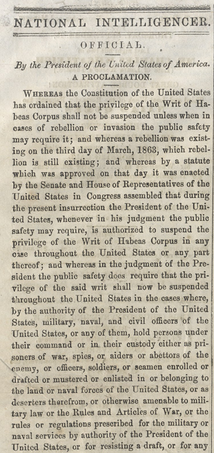 Suspension Of Habeas Corpus Civil War Significance at Carol Walker blog