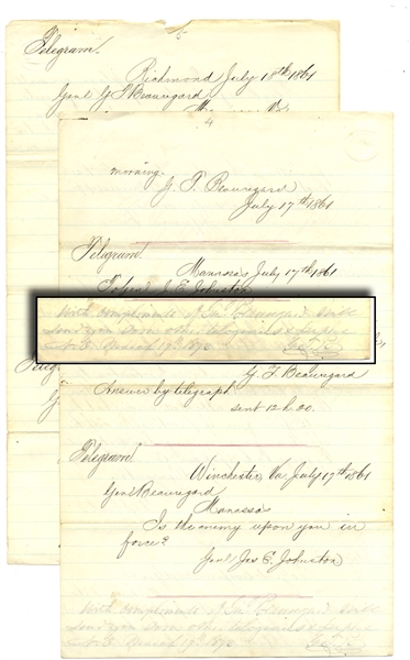 Beauregard Autograph Notes Signed, Telegrams Sequencing The Battle Of Manassass