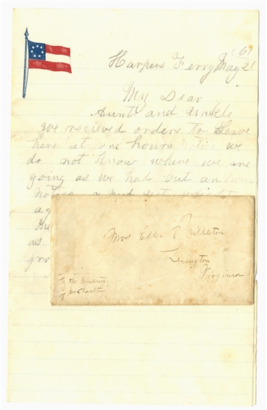 Rare Seven Star CSA 1st National Banner Letter Head From Stonewall Brigade Soldier Heading off To War