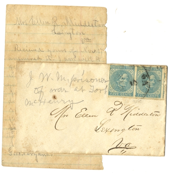 Stonewall Brigade Fort McHenry POW Letter and Cover