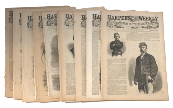 Thirteen Harpers Weekly Newspapers