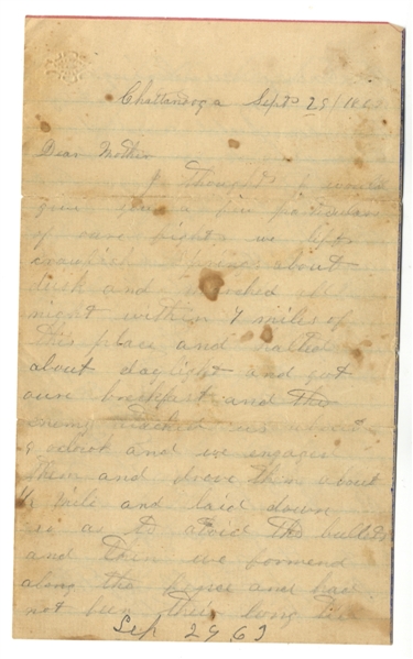 Battle of Chickamauga Letter