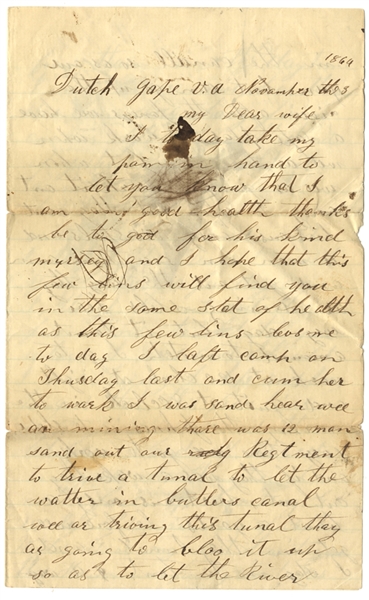 Unusually Rare Union Soldier's Letter About Helping Dig The Dutch Canal.